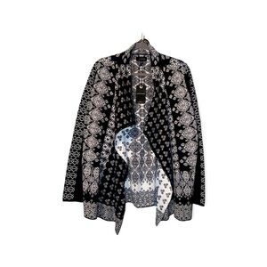LUCKY BRAND Black & White Aztec Design Waterfall Drape Cardigan Sweater M NWT